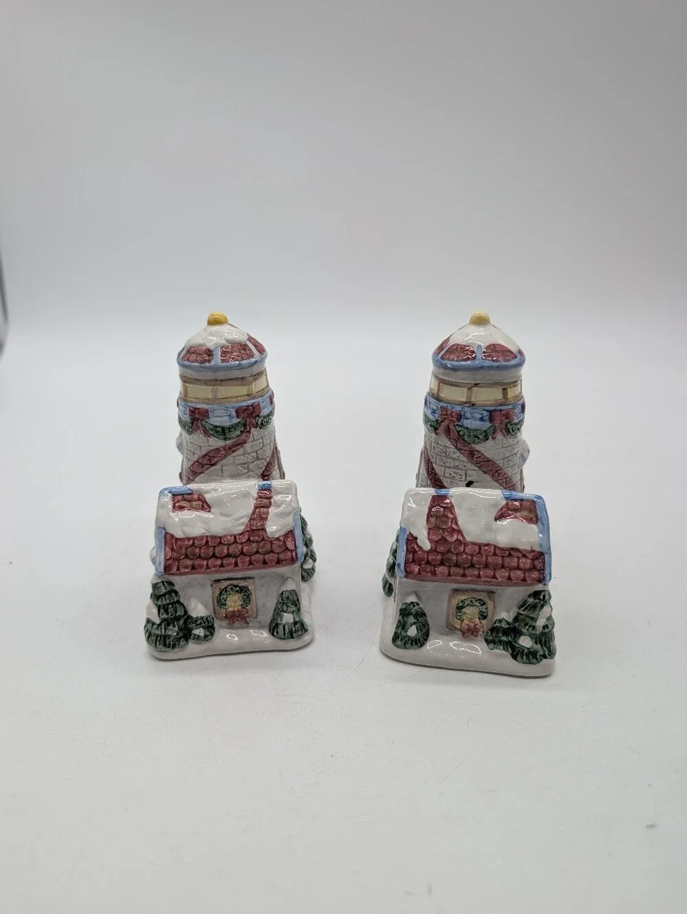 Vintage 1996 YH Christmas Lighthouse Salt & Pepper Shakers Holiday Set